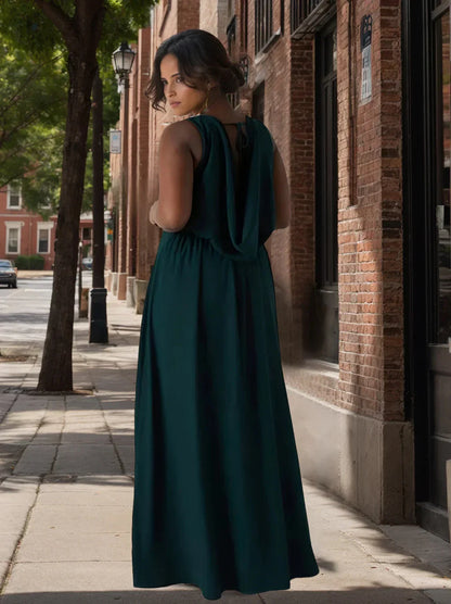 A-Line Princess Scoop Neck Sleeveless Floor-Length Plus Size Bridesmaid Dress
