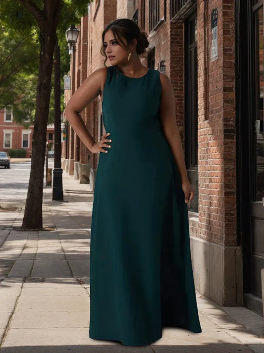 A-Line Princess Scoop Neck Sleeveless Floor-Length Plus Size Bridesmaid Dress