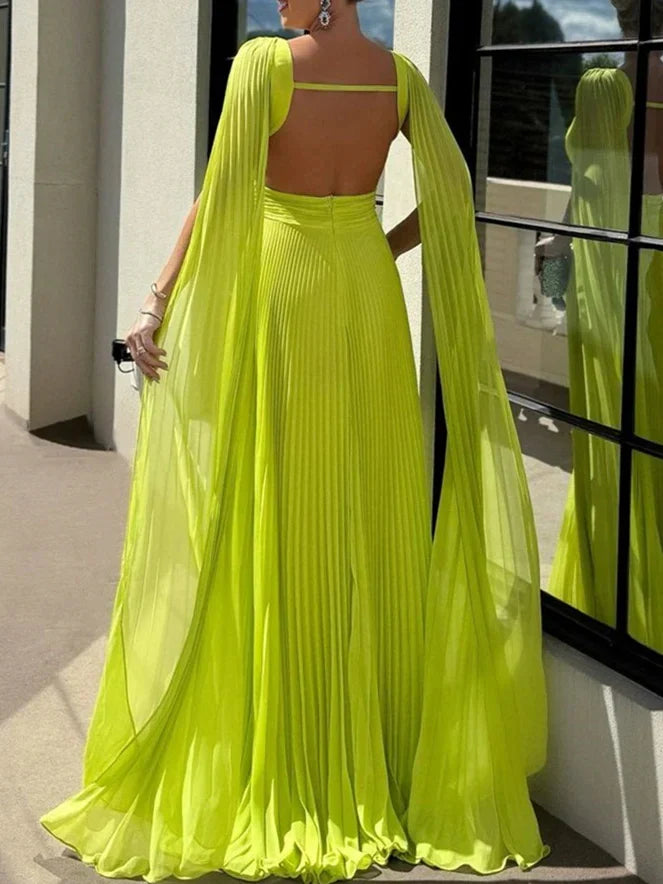 A-Line Princess Scoop Neck Sleeveless Floor-Length Ruched Evening Dresses