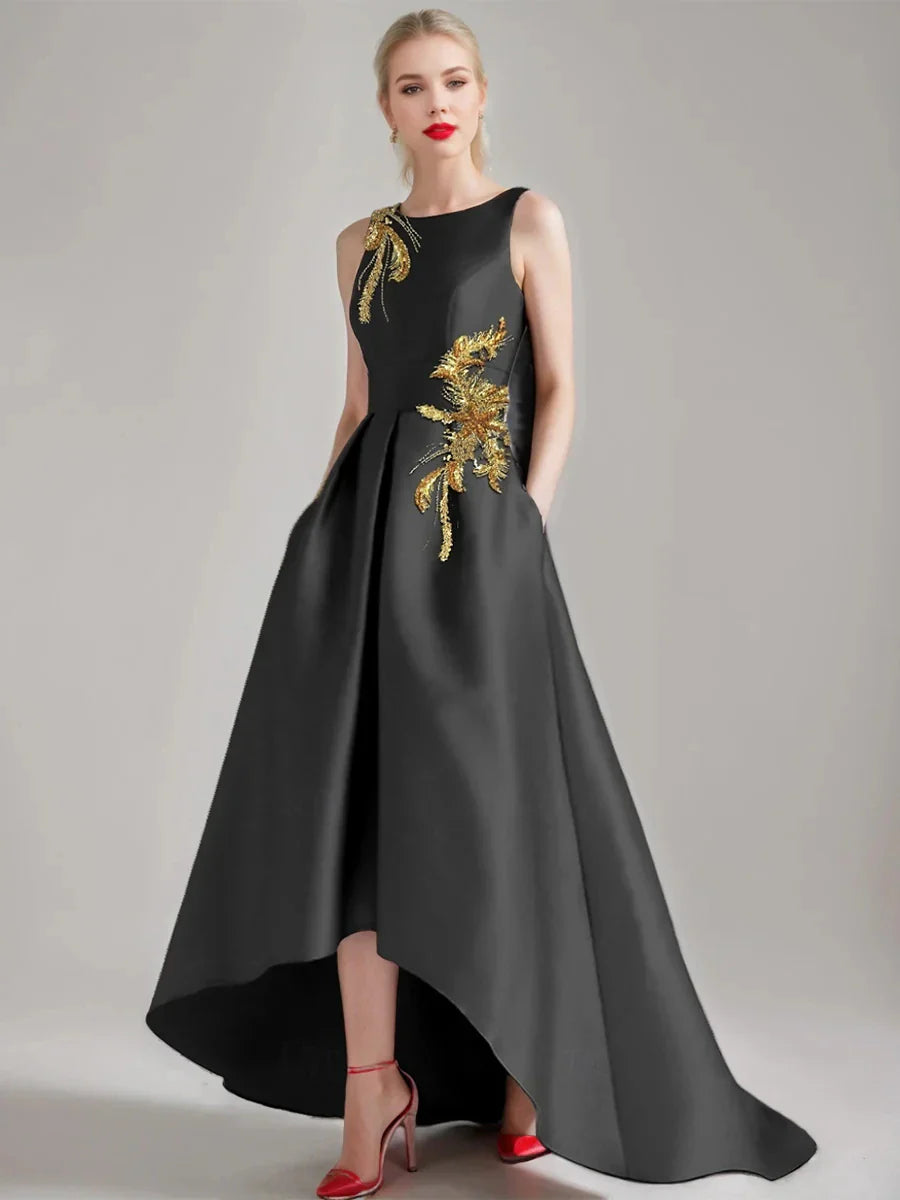A-Line Princess Scoop Sleeveless Asymmetrical Elegant Mother of the Bride & Groom Dresses with Appliques