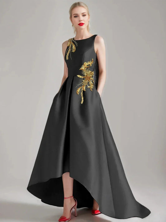 A-Line Princess Scoop Sleeveless Asymmetrical Elegant Mother of the Bride & Groom Dresses with Appliques
