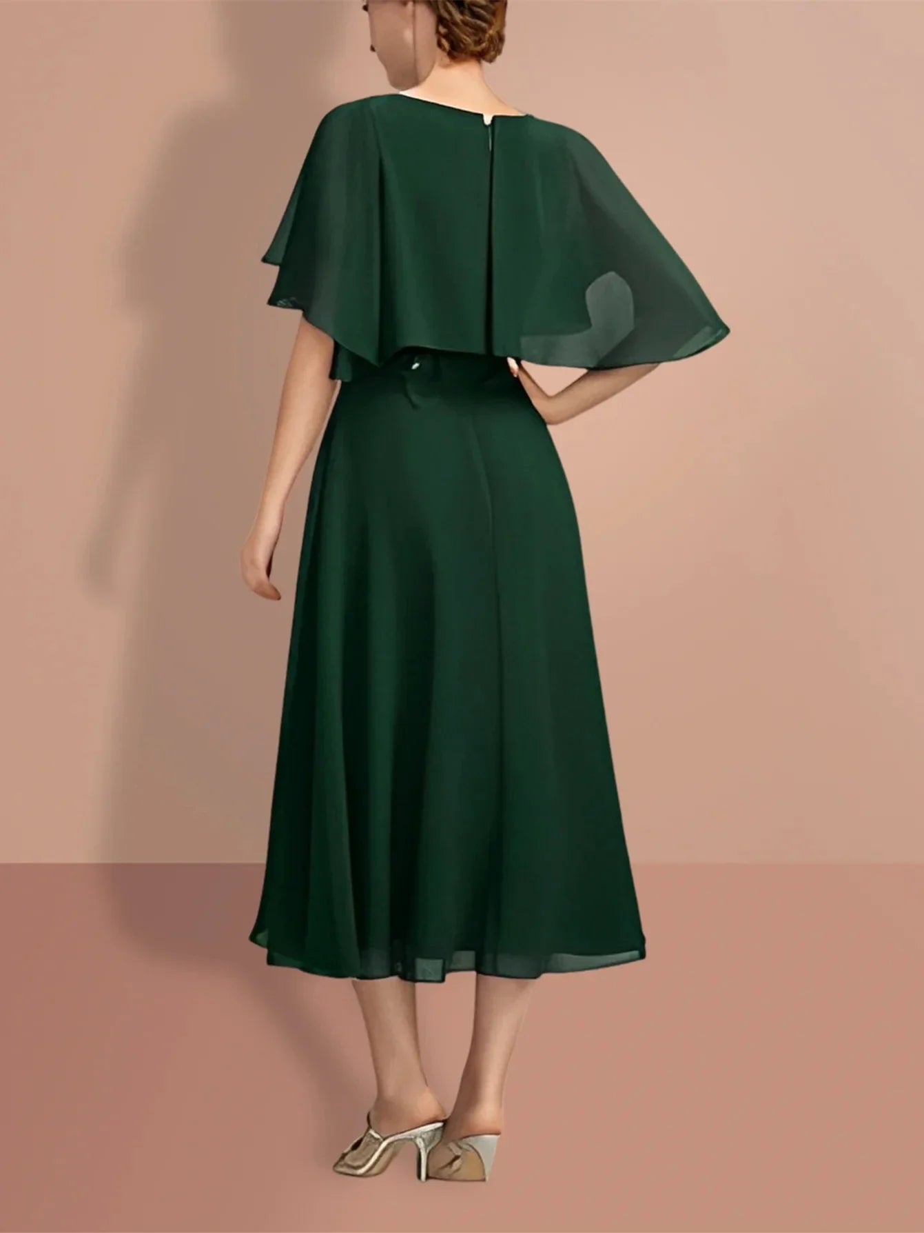 A-Line Princess Short Sleeves Jewel Neck Mother of the Bride Dresses