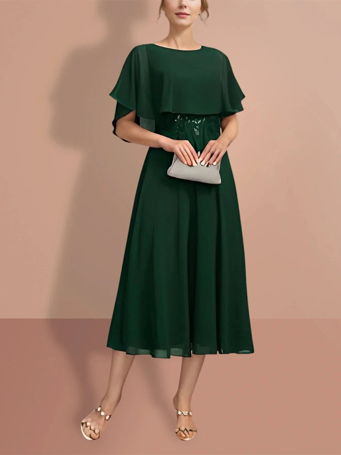 A-Line Princess Short Sleeves Jewel Neck Mother of the Bride Dresses