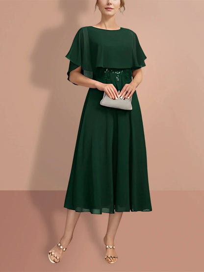 A-Line Princess Short Sleeves Jewel Neck Mother of the Bride Dresses