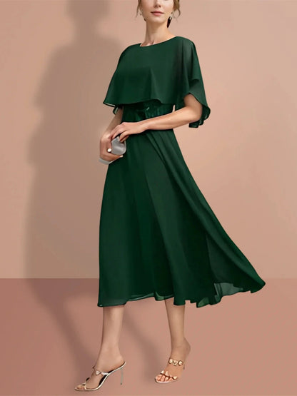 A-Line Princess Short Sleeves Jewel Neck Mother of the Bride Dresses