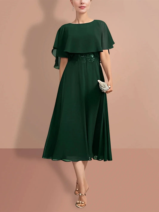 A-Line Princess Short Sleeves Jewel Neck Mother of the Bride Dresses