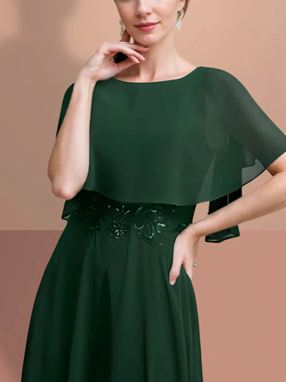 A-Line Princess Short Sleeves Jewel Neck Mother of the Bride Dresses