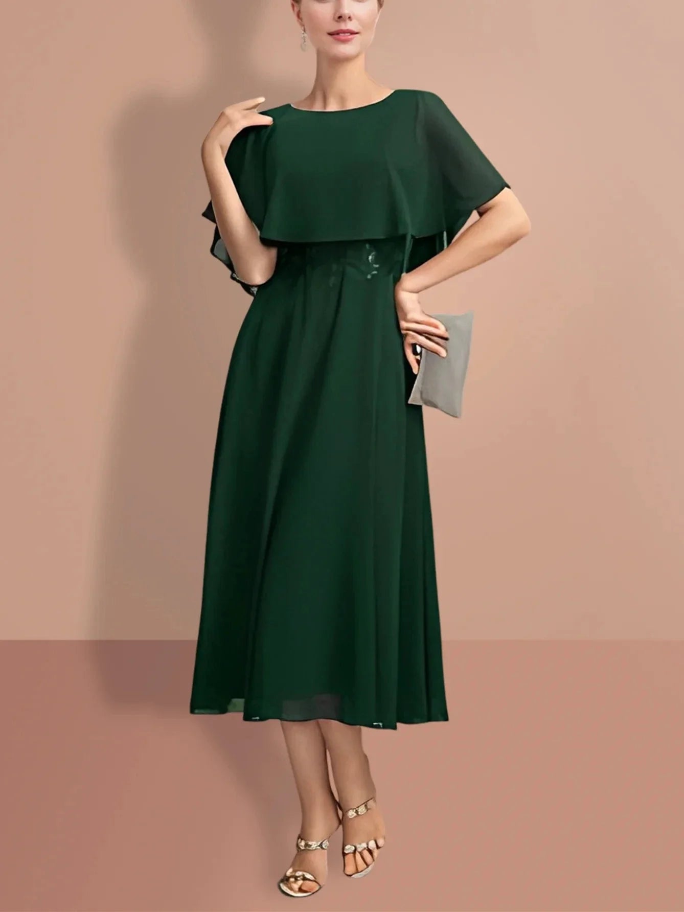A-Line Princess Short Sleeves Jewel Neck Mother of the Bride Dresses