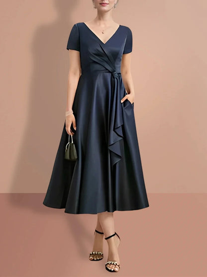 A-Line Princess Short Sleeves V Neck Mother of the Bride Dresses
