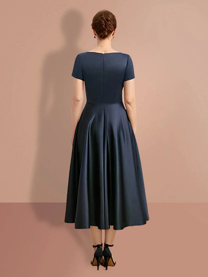 A-Line Princess Short Sleeves V Neck Mother of the Bride Dresses