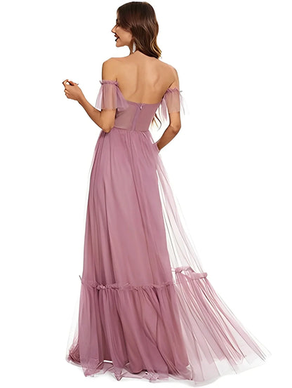 A-Line Princess Sleeveless Off-the-Shoulder Floor-Length Bridesmaid Dresses