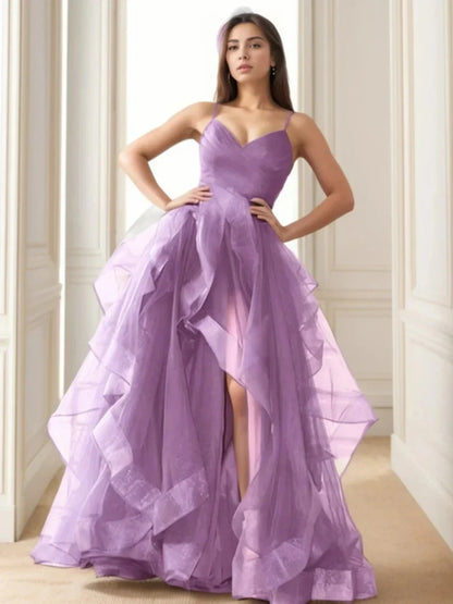 A-Line Princess Spaghetti Straps Asymmetrical Evening Dresses