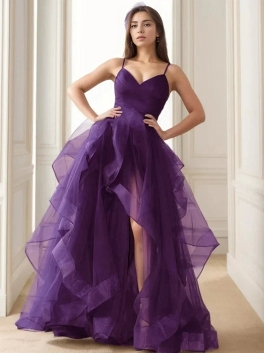 A-Line Princess Spaghetti Straps Asymmetrical Evening Dresses