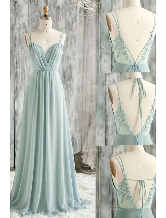 A-Line Princess Spaghetti Straps Floor-length Long Bridesmaid Dresses