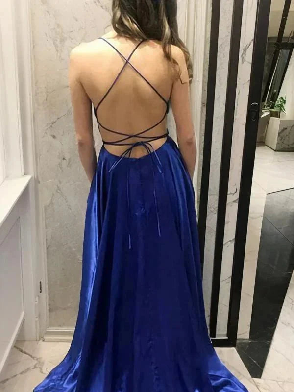 A-Line Princess Spaghetti Straps Floor-length Long Prom Dresses