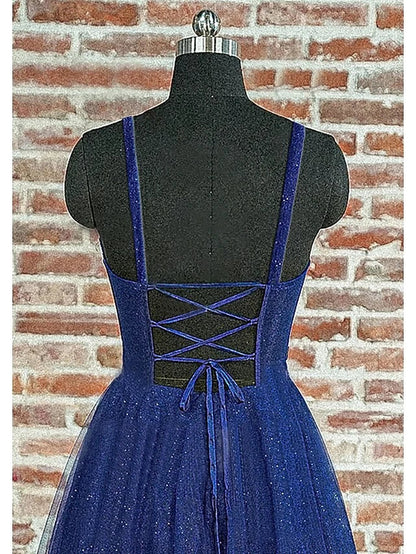 A-Line Princess Spaghetti Straps Floor-length Long Prom Dresses