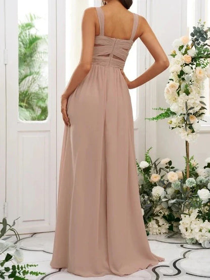 A-Line Princess Spaghetti Straps Sleeveless Floor-Length Bridesmaid Dresses