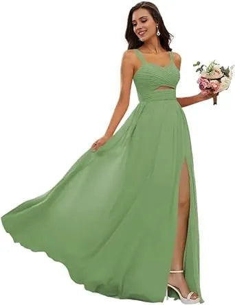 A-Line Princess Spaghetti Straps Sleeveless Floor-Length Bridesmaid Dresses