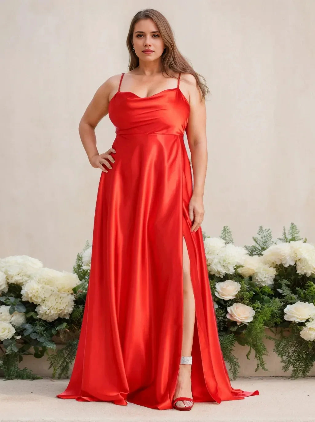 A-Line Princess Spaghetti Straps Sleeveless Floor-Length Bridesmaid Dresses with Split Side