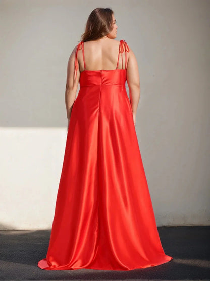 A-Line Princess Spaghetti Straps Sleeveless Floor-Length Bridesmaid Dresses with Split Side