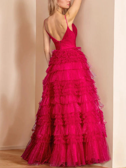 A-Line Princess Spaghetti Straps Sweetheart Sleeveless Floor-length Evening Dresses With Glitter