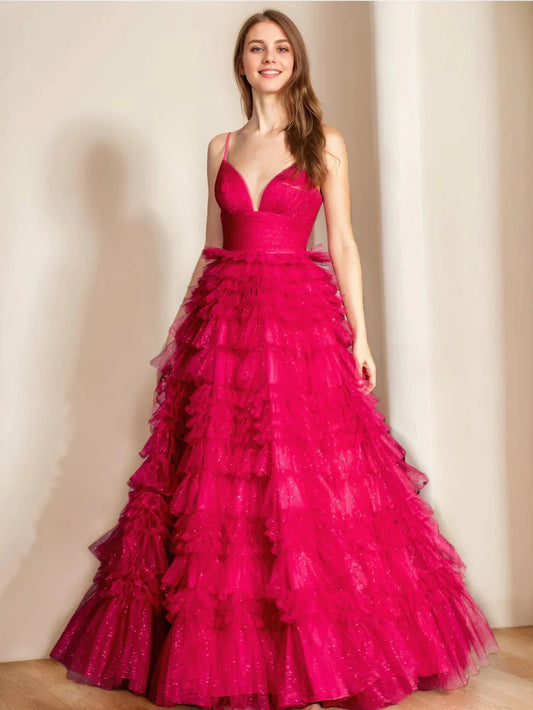 A-Line Princess Spaghetti Straps Sweetheart Sleeveless Floor-length Evening Dresses With Glitter