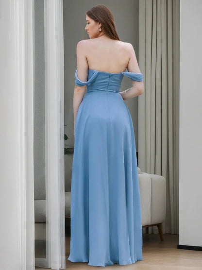 A-Line Princess Strapless Neck Sleeveless Floor-Length Bridesmaid Dresses with Split Side