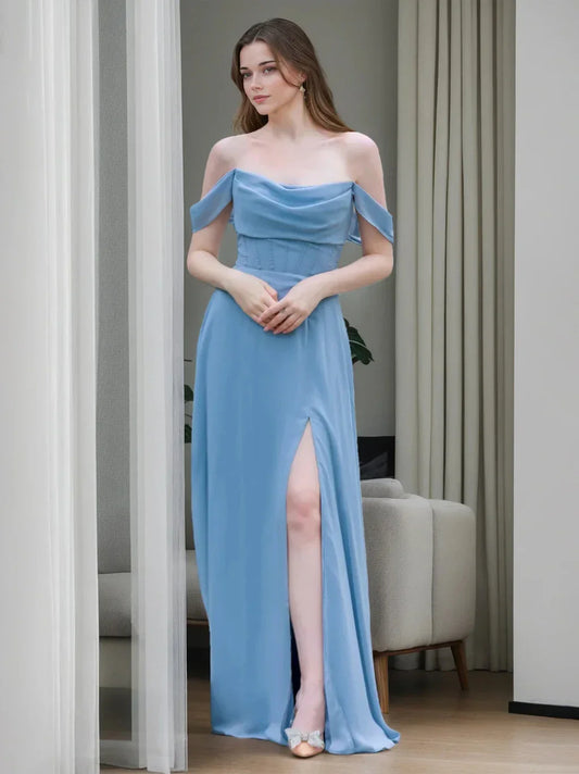 A-Line Princess Strapless Neck Sleeveless Floor-Length Bridesmaid Dresses with Split Side