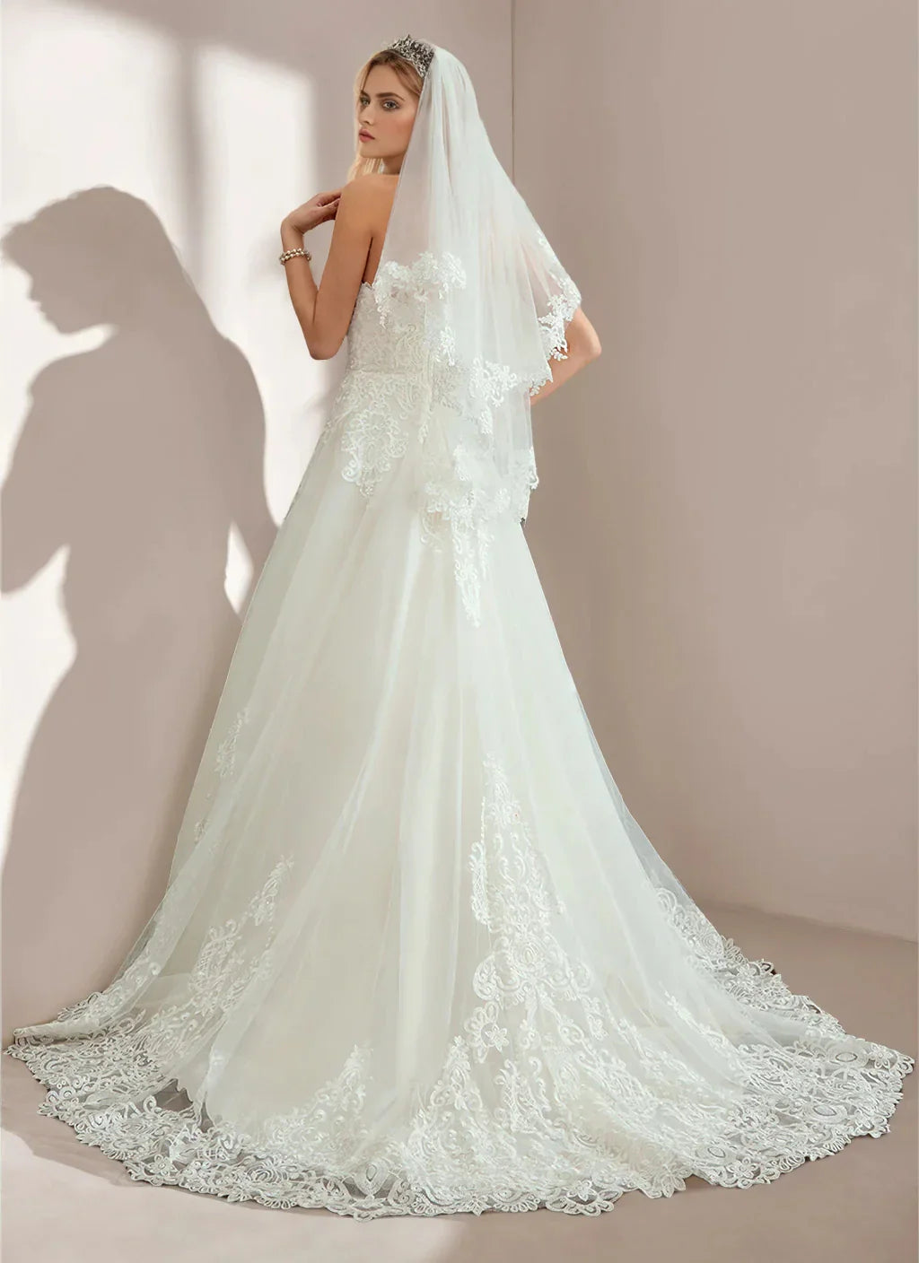 A-Line Princess Strapless Neckline Sleeveless Floor-Length Wedding Dress with Applique & Lace