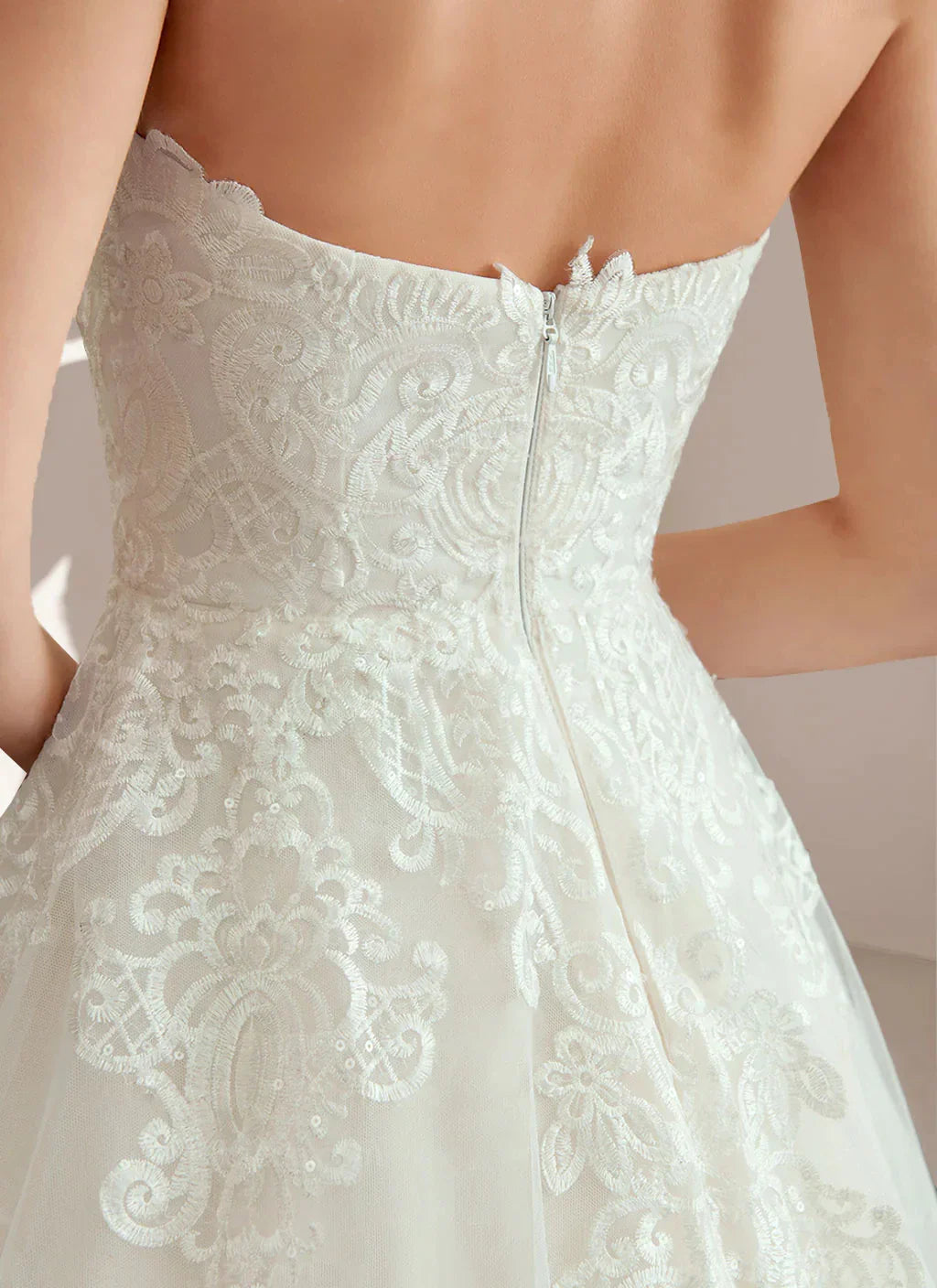 A-Line Princess Strapless Neckline Sleeveless Floor-Length Wedding Dress with Applique & Lace