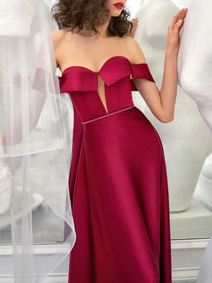 A-Line Princess Strapless Sleeveless Floor-Length Evening Dress