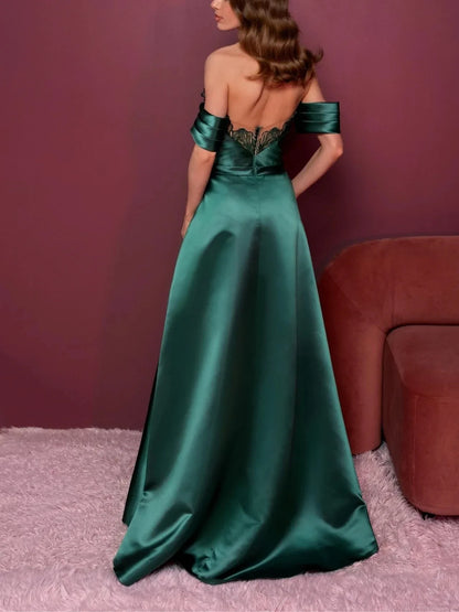 A-Line Princess Strapless Sleeveless Floor-Length Evening Dress with Applique