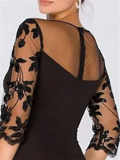 A-Line Princess Sweetheart 3/4 Sleeves Floor-Length Mother Of The Bride Dresses With Lace & Split Side