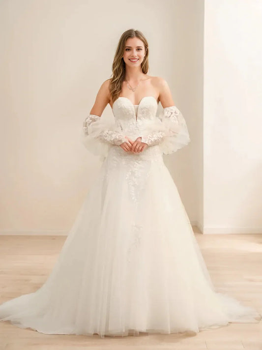 A-Line Princess Sweetheart Long Wedding Dresses with Appliques