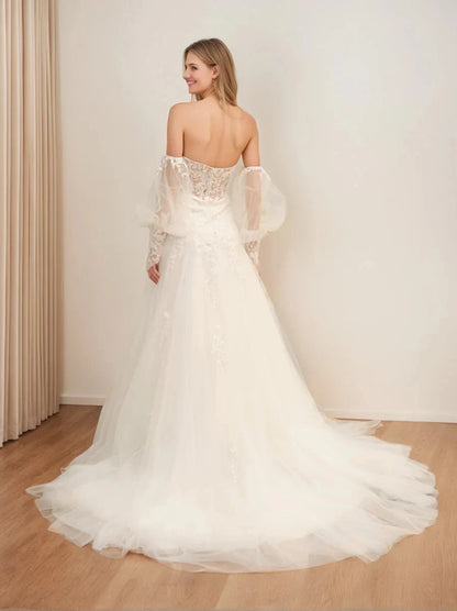 A-Line Princess Sweetheart Long Wedding Dresses with Appliques