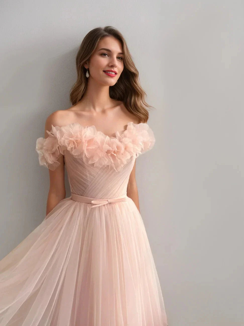 A-Line Princess Sweetheart Off-the-Shoulder Ankle-Length Prom Dress with Embroidered Flowers
