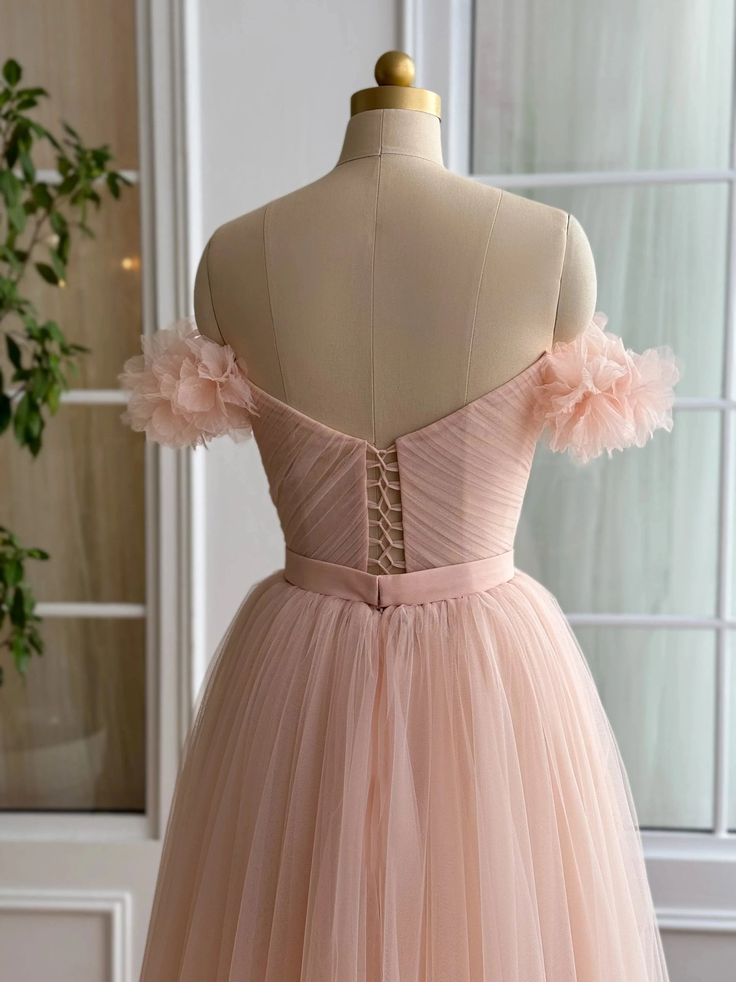 A-Line Princess Sweetheart Off-the-Shoulder Ankle-Length Prom Dress with Embroidered Flowers