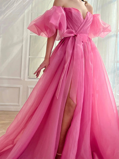 A-Line Princess Sweetheart Off-the-Shoulder Floor Length Formal Dress