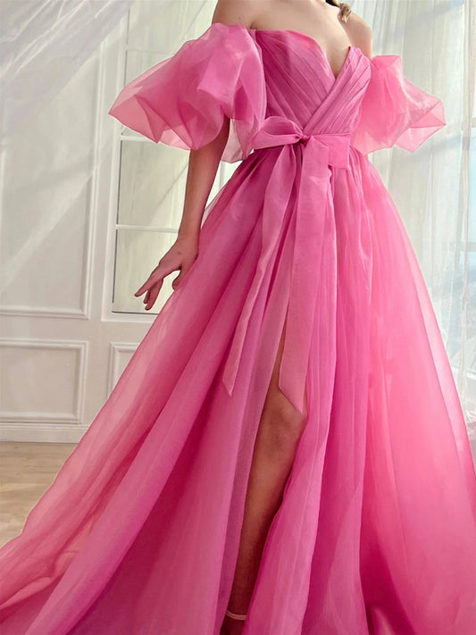 A-Line Princess Sweetheart Off-the-Shoulder Floor Length Formal Dress