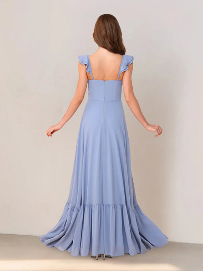 A-Line Princess Sweetheart Sleeveless Floor-Length Bridesmaid Dresses with Ruffles & Split Side