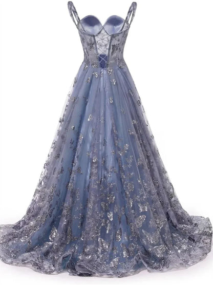 A-Line Princess Sweetheart Spaghetti Straps Floor-Length Formal Dress with Appliques