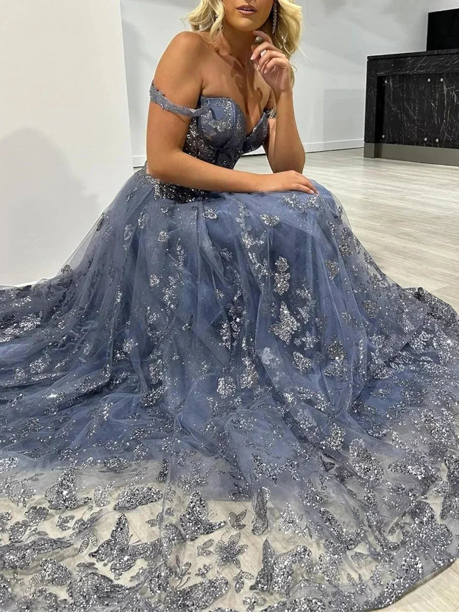 A-Line Princess Sweetheart Spaghetti Straps Floor-Length Formal Dress with Appliques