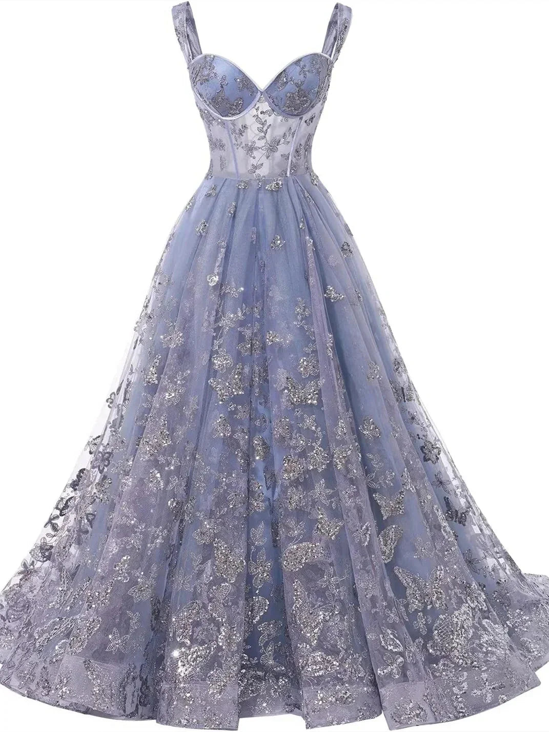 A-Line Princess Sweetheart Spaghetti Straps Floor-Length Formal Dress with Appliques