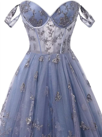 A-Line Princess Sweetheart Spaghetti Straps Floor-Length Formal Dress with Appliques