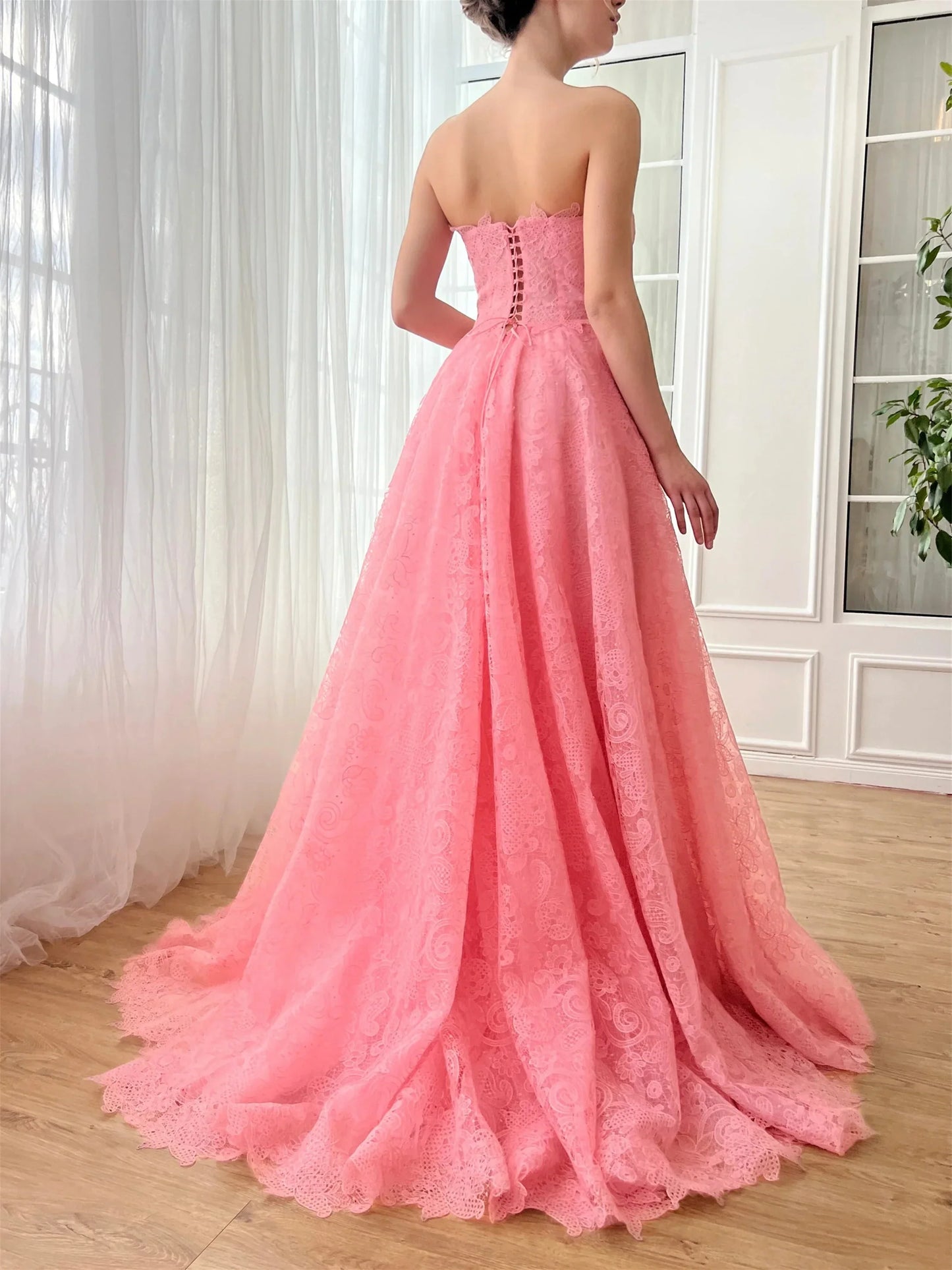 A-Line Princess Sweetheart Strapless Floor-Length Prom Dress with Bows