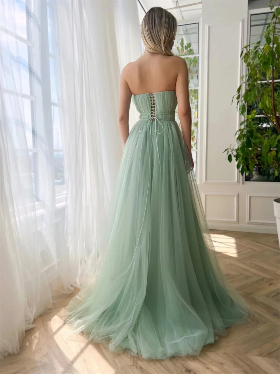A-Line Princess Sweetheart Strapless Floor-Length Prom Dress with Slit