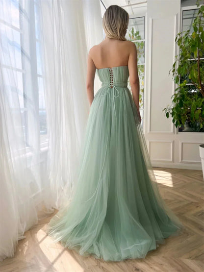 A-Line Princess Sweetheart Strapless Floor-Length Prom Dress with Slit