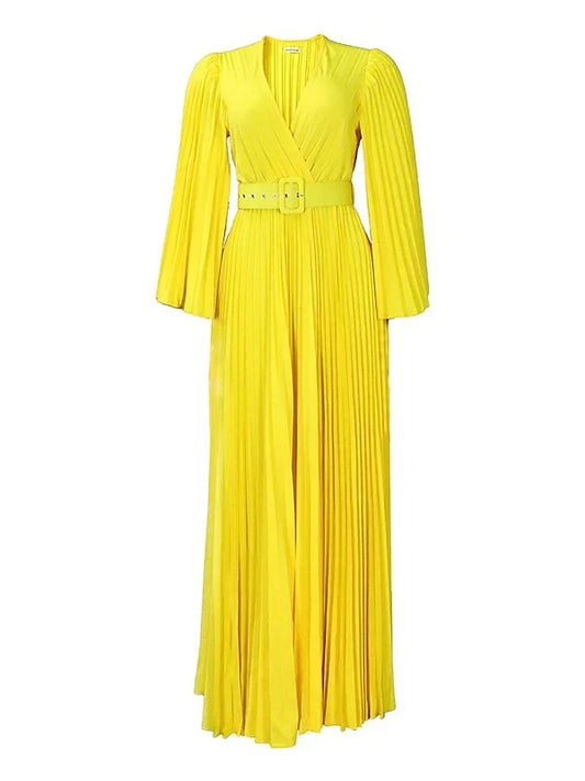 A-Line Princess V-Neck 34 Length Sleeves Floor-Length Party Cocktail Dress with Pleats
