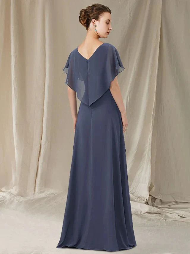A-Line Princess V-Neck Asymmetrical Mother of the Bride Dresses