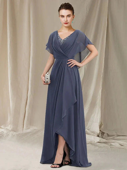 A-Line Princess V-Neck Asymmetrical Mother of the Bride Dresses